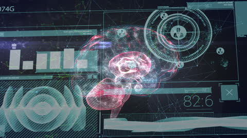 Abstract Digital Interface with Brain Overlay