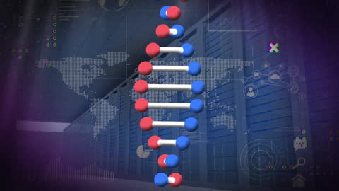 Digital DNA Strand with Data Processing Animation