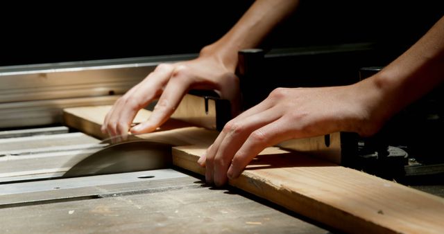 Carpenter Working with Circular Saw and Wooden Plank in Workshop - Download Free Stock Images Pikwizard.com