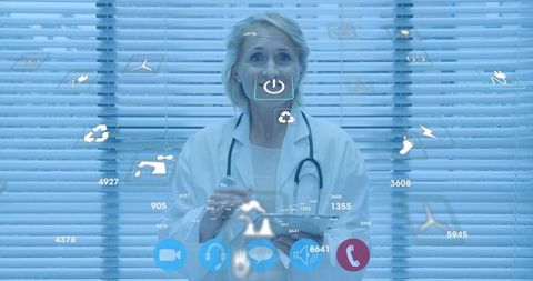 Doctor Engaging in Futuristic Virtual Call With Eco Icons - Download Free Stock Images Pikwizard.com