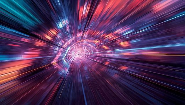 Neon Warp Tunnel Showing Speed and Motion with Concentric Light Streaks and Reflections