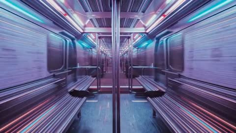 Dynamic Subway Journey with Futuristic Neon Lighting