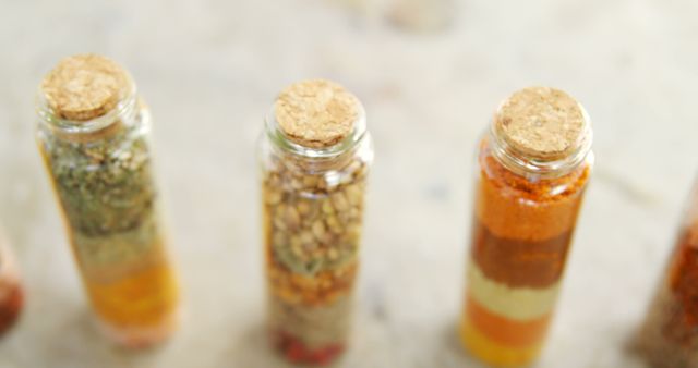 Stacked Spices in Glass Bottles with Corks on Light Background - Download Free Stock Images Pikwizard.com