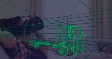 Woman experiencing virtual reality truck design at home