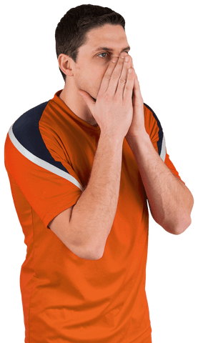 Caucasian Male Sports Fan Surprised Wearing Orange Shirt Transparent Background