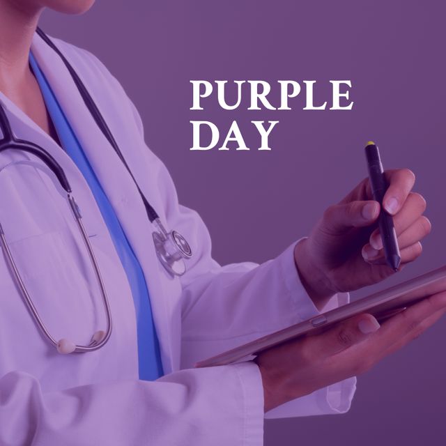 Female Doctor Celebrating Purple Day with Notepad - Download Free Stock Templates Pikwizard.com