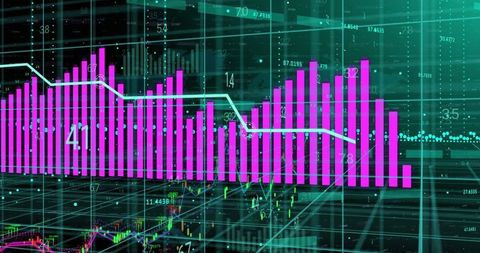 Rising magenta bar chart on digital trading interface