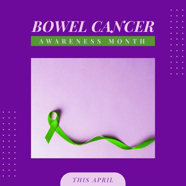 Composition of bowel cancer awareness month text over cancer ribbon. Bowel cancer awareness month and celebration concept digitally generated image.