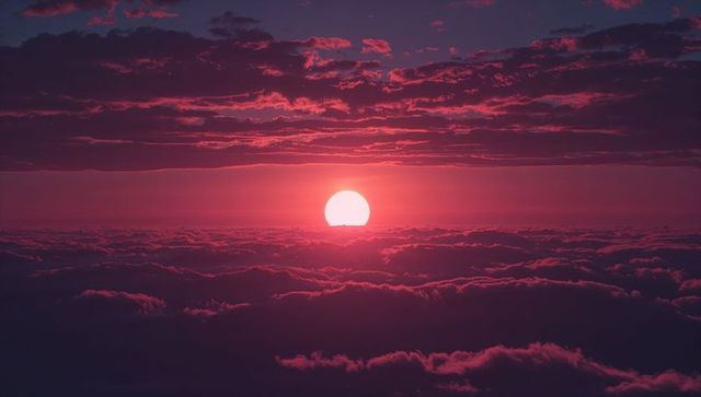 Sunset radiance highlighting majestic clouds with enhanced hues