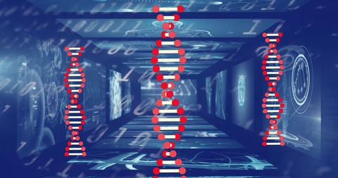 digital dna helix over futuristic medical data interface - Download Free Stock Images Pikwizard.com