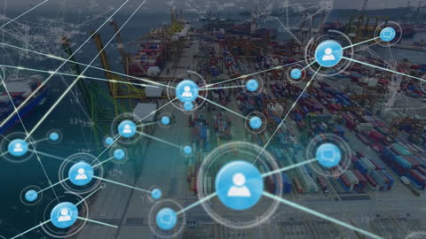 Digital Network Overlay on Busy Shipping Dock
