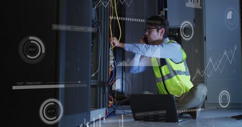 Technician Managing Server Maintenance with Digital Interface Hologram - Download Free Stock Images Pikwizard.com