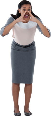 Transparent Businesswoman Announcing Excitedly