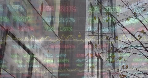 Stock Market Data Reflection on Skyscraper Facade - Download Free Stock Images Pikwizard.com