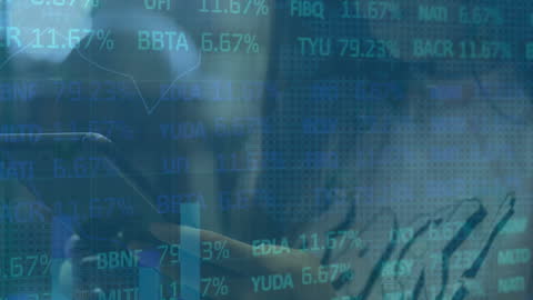 Conceptual Digital Data Overlay on Businesswoman Using Tablet