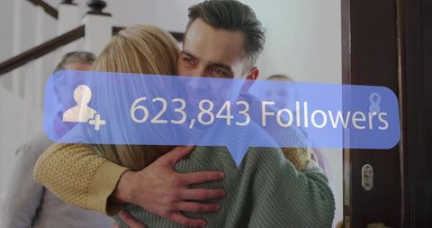 Warm reunion: affectionate hug between family members in cozy home