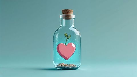 Floating heart in bottle symbolizes growth and hope