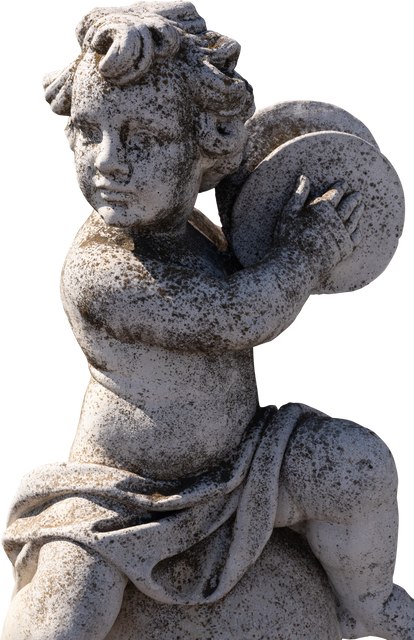 Transparent Ancient Cherub with Cymbals Weathered Stone Sculpture - Download Free Stock Videos Pikwizard.com