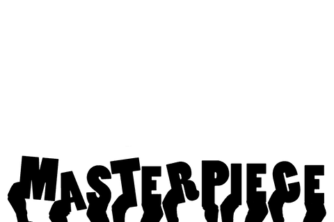 Hands holding artistic masterpiece text silhouette on transparent background