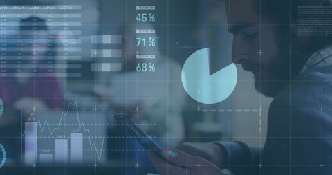 Businessman Analyzing Financial Data in Office with Futuristic Interface - Download Free Stock Images Pikwizard.com