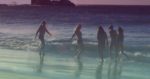 Group of Female Friends Enjoying Sunset at Beach - Download Free Stock Images Pikwizard.com