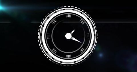 Futuristic hud dial with concentric rings and triangular pointers on dark sci-fi interface