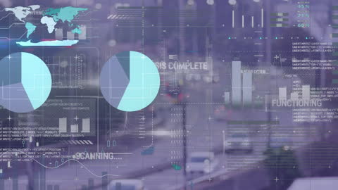 Futuristic Data Interface Over City Traffic Design