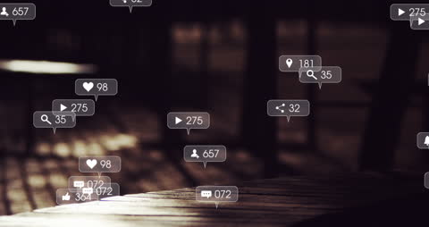 Busy City Street with Floating Social Media Icons Animation