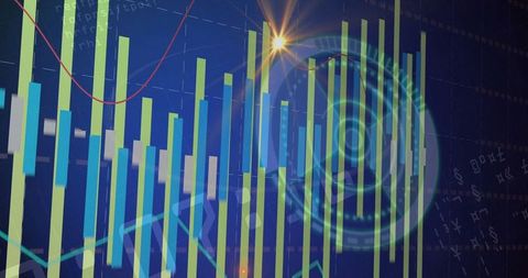 Futuristic Data Visualization with Trend Lines and Bar Charts