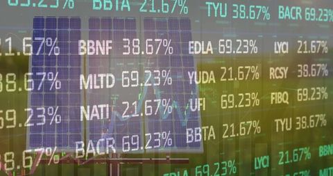 Financial Data Overlaying Solar Panel Imagery Represents Forex Trends - Download Free Stock Images Pikwizard.com