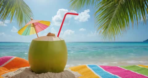 Tropical Serenity Scenes with Coconut on Beach