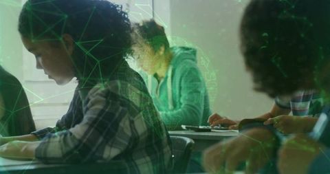 Students Engaging in Digital Learning Environment with Technology Overlay