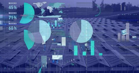 Digital data process visualization over urban landscape