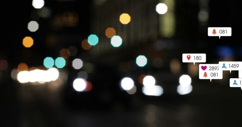 Social Media Icons Overlay Modern City Lights at Night - Download Free Stock Images Pikwizard.com
