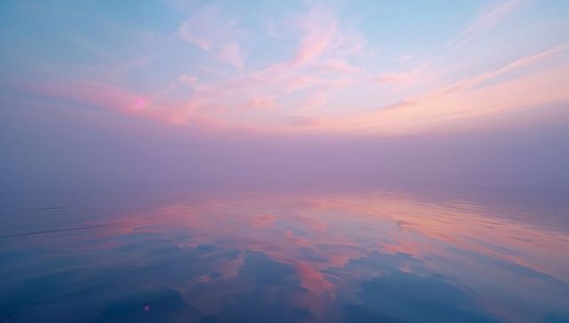 Pastel sky reflections on tranquil sea at dawn