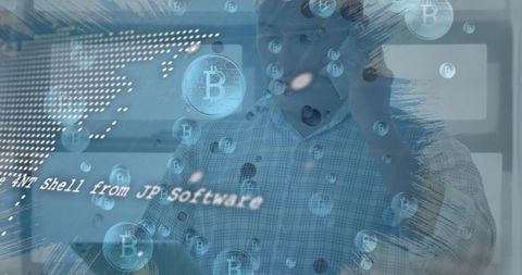 Caucasian man analyzing cryptocurrency data concepts