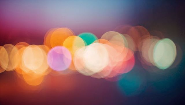 Vibrant bokeh lights in urban night scene