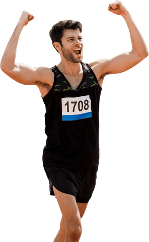 Caucasian Male Runner Celebrating Victory with Transparent Background