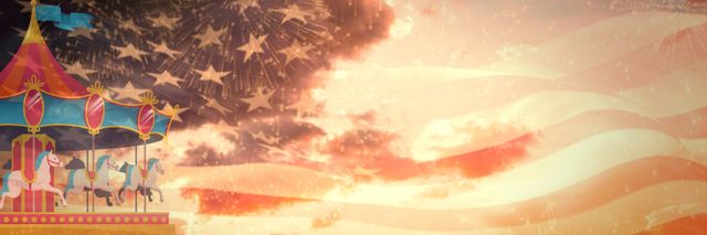 Composition of carousel and clouds over flag of usa - Download Free Stock Photos Pikwizard.com