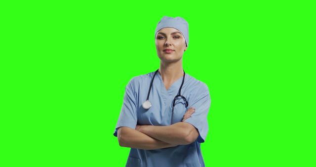 Confident Female Surgeon Wearing Scrubs and Stethoscope on Green Screen - Download Free Stock Images Pikwizard.com