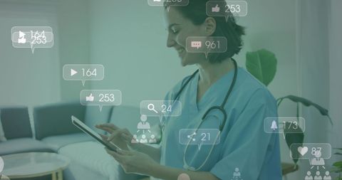 Smiling Female Doctor Engaging with Digital Medical Data - Download Free Stock Images Pikwizard.com