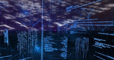 Futuristic Digital Code Panels in Cyberspace