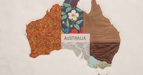 Colorful Patchwork Map of Australia with Textiles
