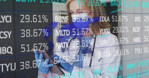 Female Doctor Analyzing Healthcare Data with Digital Overlay