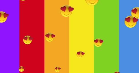 Heart-Eyed Emojis on Vibrant Rainbow Stripes Background