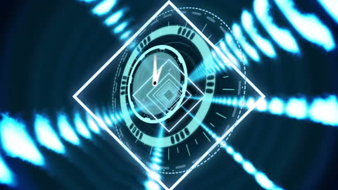 Futuristic Neon Clock in Endless Tunnel Loop