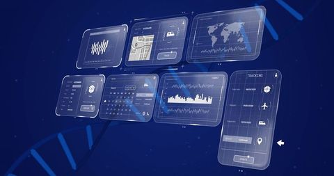 Futuristic Holographic Interface Displaying Data Analytics and Visualization