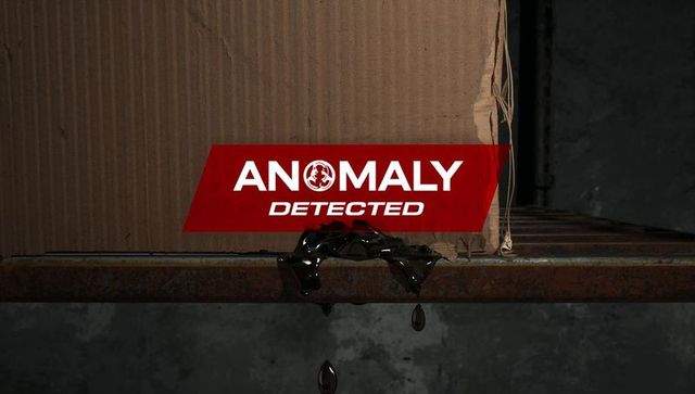 Anomaly detected: dripping black viscous liquid from torn cardboard on rusted shelf
