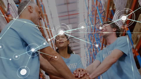 Volunteers Collaborating with Digital Connectivity Overlay