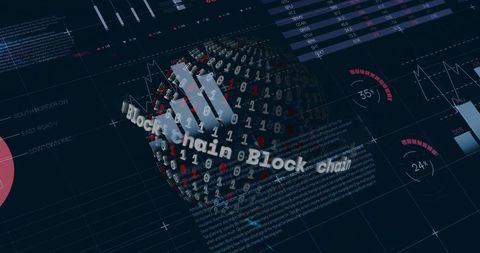 3D Binary Sphere Over Blockchain Interface with Data Visualizations